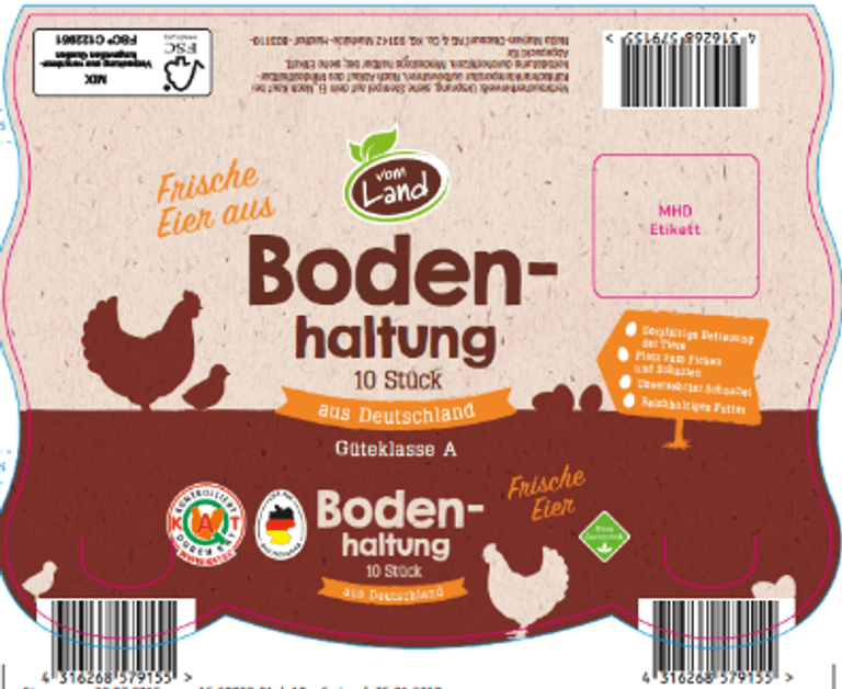 Vom Land 10 frische Eier L-M aus Bodenhaltung: Produkte vom Netto MarkenDiscount in Bremen und Teilen von Niedersachsen sind vom Rückruf betroffen.
