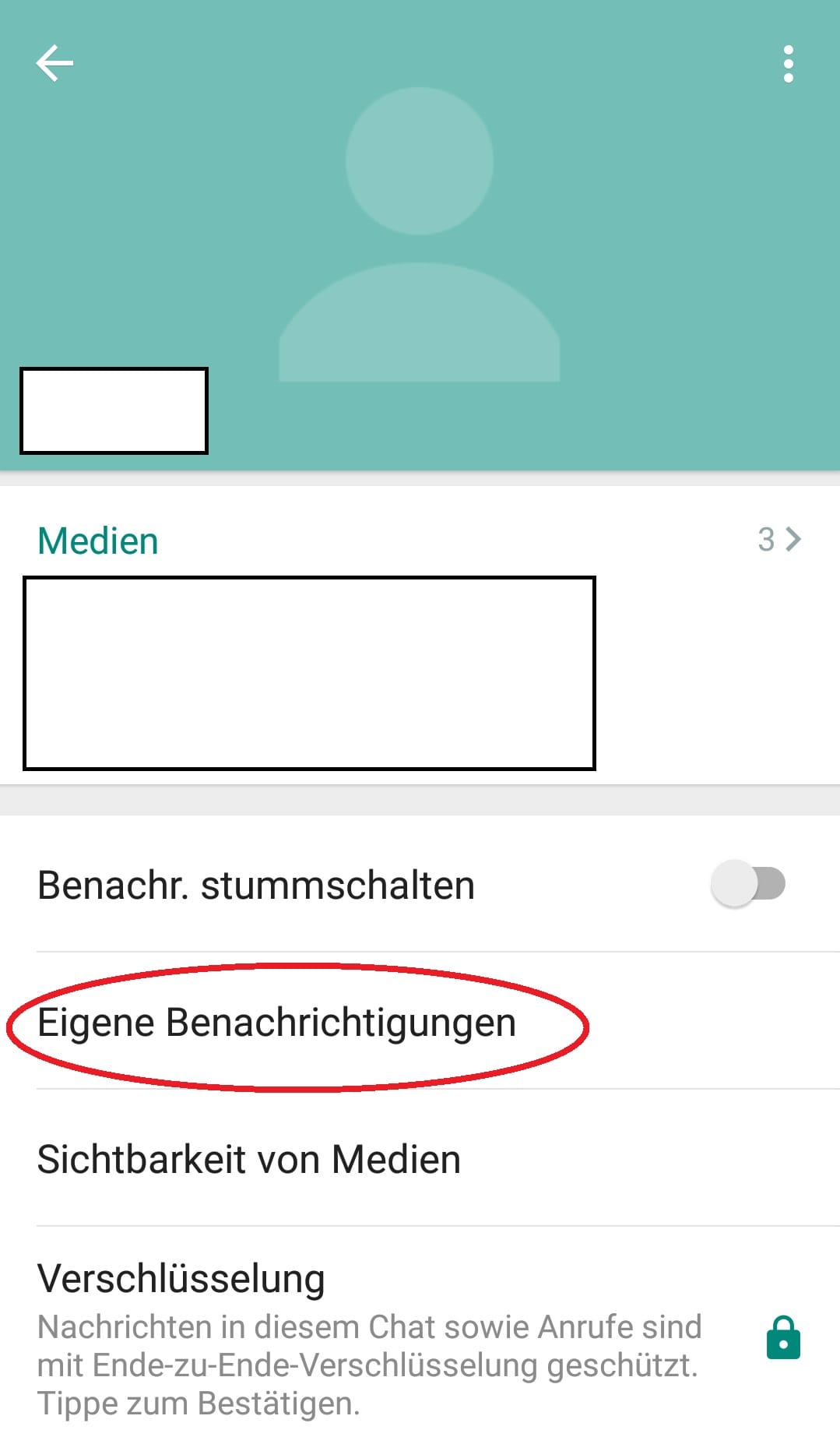 Jetzt öffnet sich sein Profil. Wählen Sie "Eigene Benachrichtigungen" und nehmen Sie hier verschiedene Einstellungen vor.