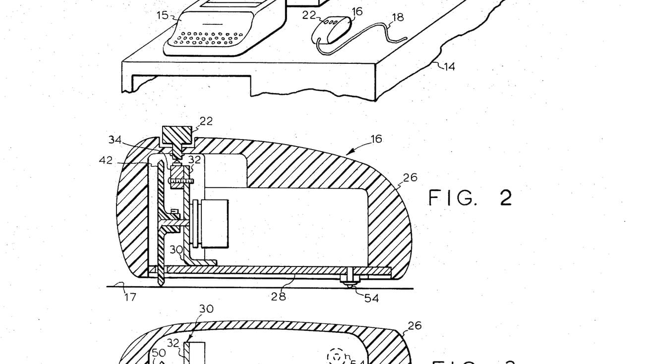 Das Originalpatent für die erste Computermaus, ausgestellt am 17.11.1970 (undatiertes Handout). Als Erfinder der Maus gilt Douglas C. Engelbart. Er demonstrierte am 9. Dezember 1968 erstmals eine Computermaus. Engelbart hatte sich vor der großen Präsentation vor über 1.000 Computerexperten in San Francisco jahrelang mit dem Entwurf eines Gerätes beschäftigt, das die Interaktion zwischen einem Menschen und einem Röhrenbildschirm erlaubt.