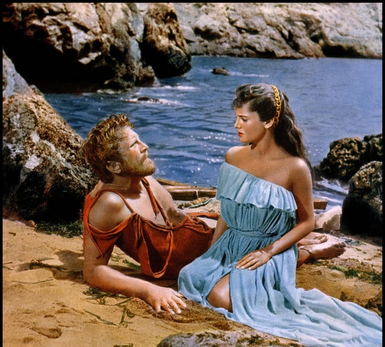 1954: "Die Fahrten des Odysseus": Kirk Douglas mit Rossana Doesta.