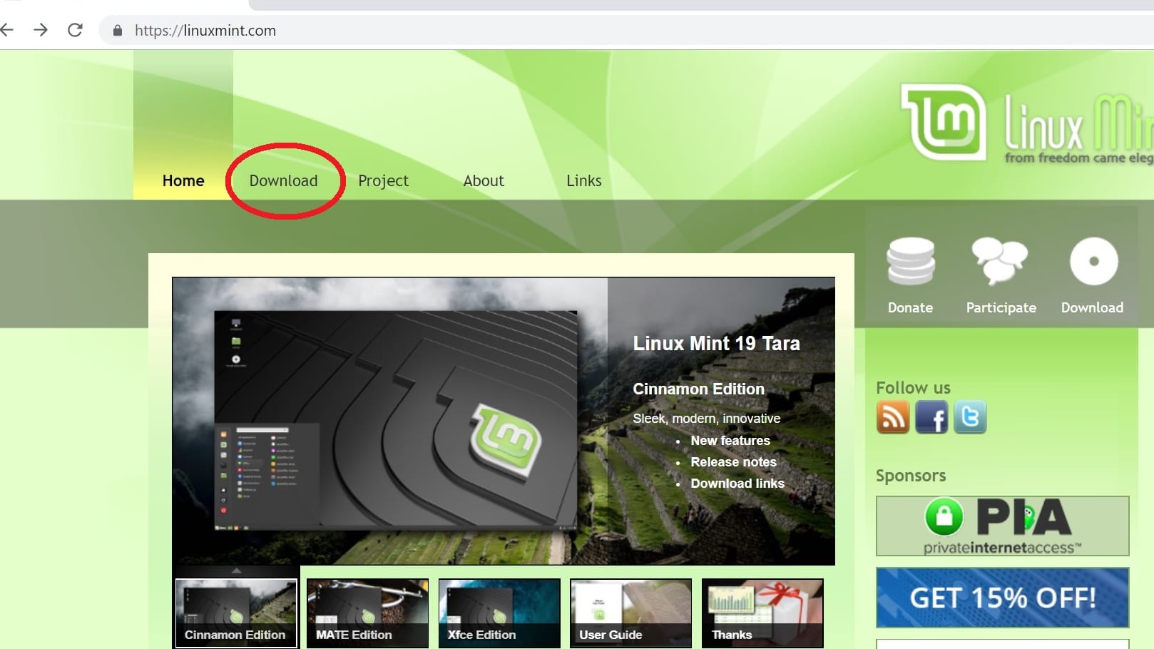 Als Erstes besorgen Sie sich das ISO-Abbild von Linux Mint von der Webseite des Betreibers. Um direkt zum Download der Cinnamon-Version zu gelangen, klicken Sie hier.