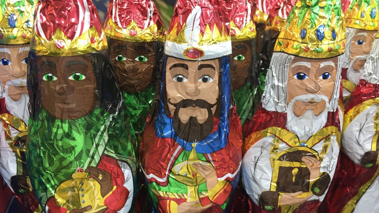 Die spanischen Heiligen Drei Königen "los Reyes Magos" aus Schokolade.