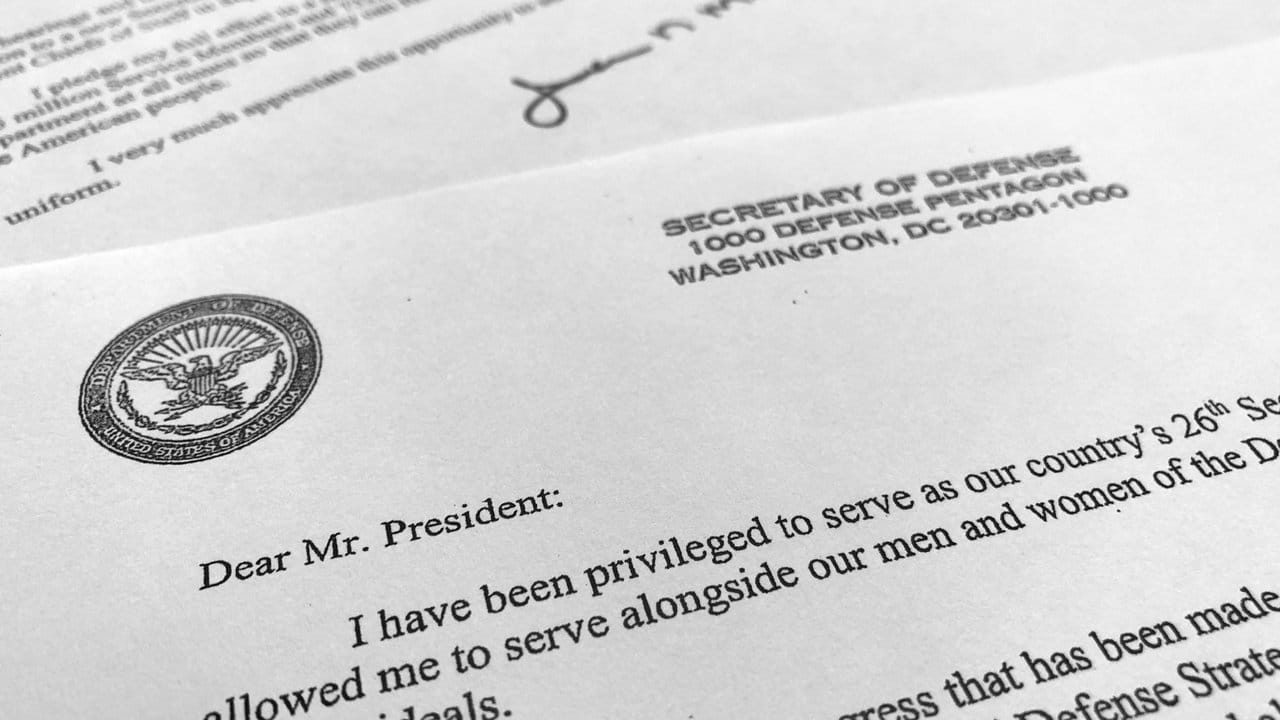 Das Rücktrittsschreiben von Verteidigungsminister Mattis an US-Präsident Trump.