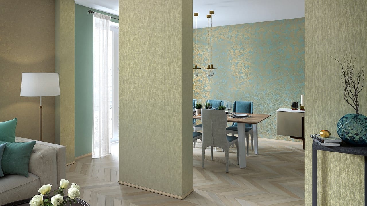 Mit verschiedenen Tapeten einen Raum gestalten: Besonders schön ist es, wenn sich Farben und Elemente wiederholen.