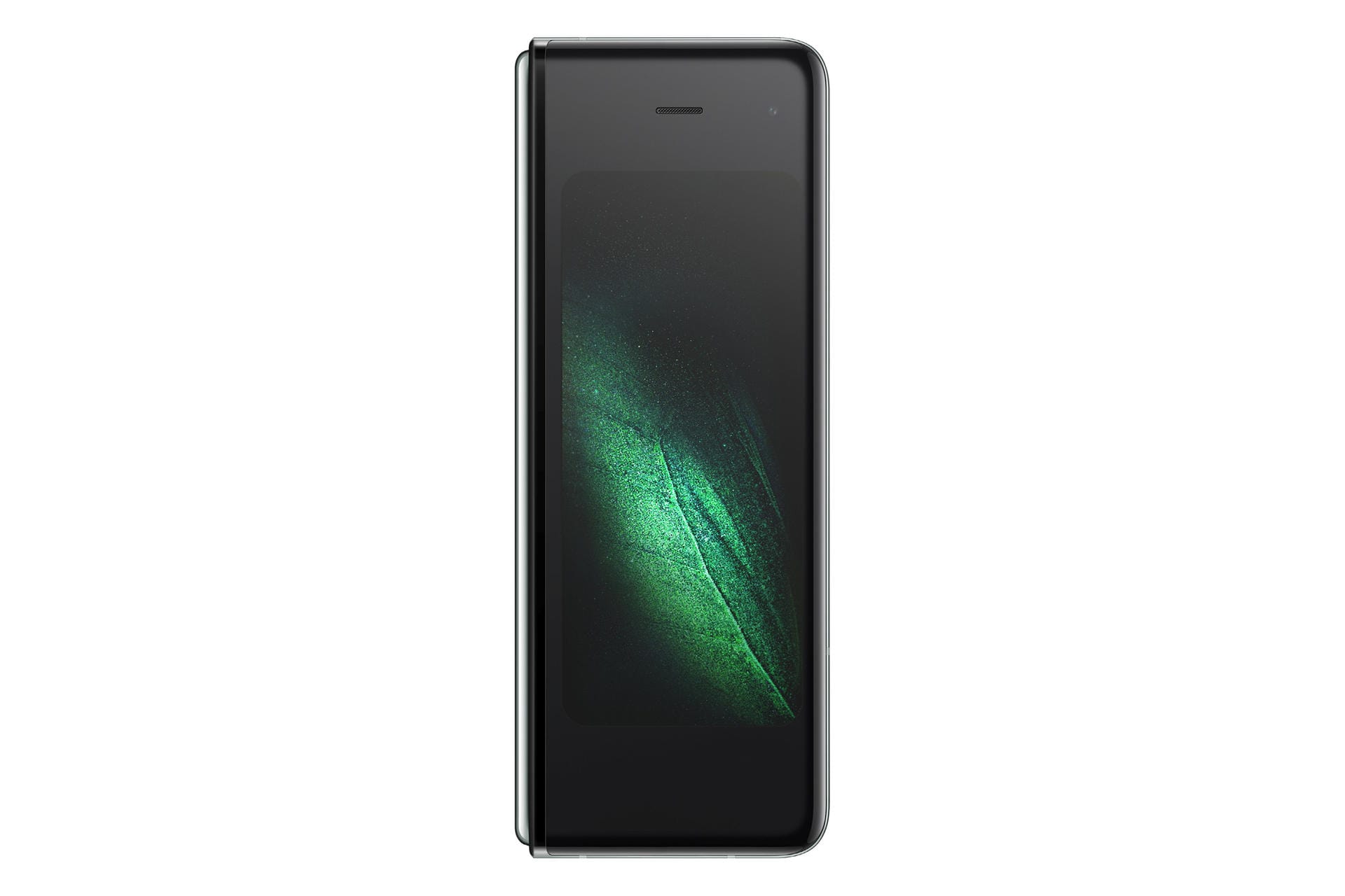 Samsung's new Galaxy Fold smarSamsung Galaxy Fold zusammengeklappt.t phone which features the world's first 7.3-inch Infinity Flex Display that works with the next-generation 5G networks