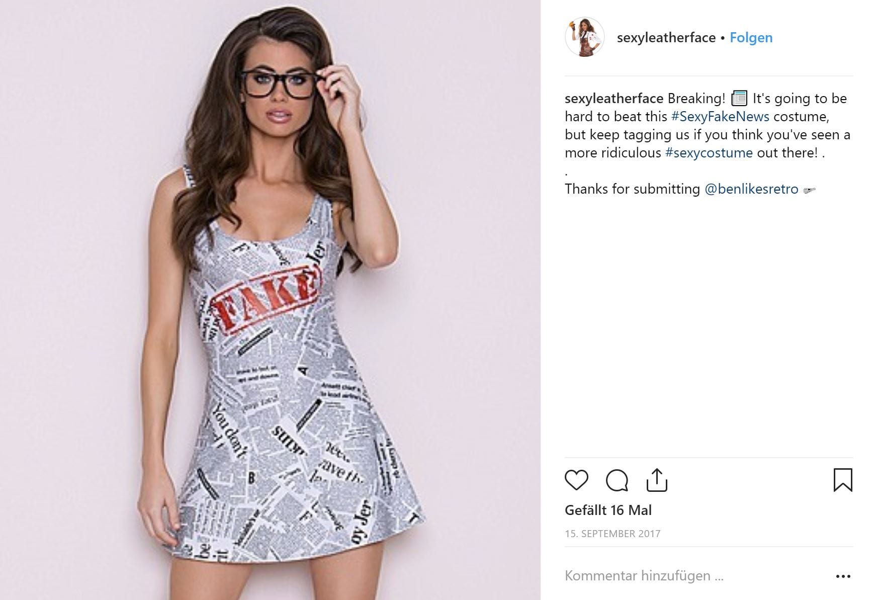 "Sexy Fake News": Dieses Kostüm ist lächerlich, schreibt eine Instagram-Bloggerin.