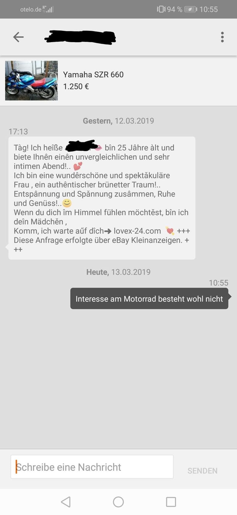 "interesse am Motorrad besteht wohl nicht." Die Hoffnung stirbt zuletzt.
