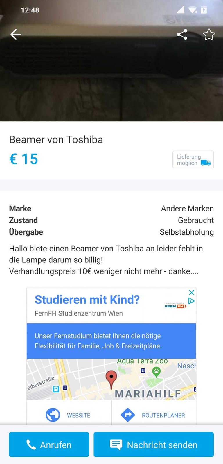 Ein Beamer für 15 Euro. Ohne Lampe. Also eigentlich nur ein nutzloser Plastikkasten. Aber für 15 Euro ist das doch so gut wie geschenkt, oder?