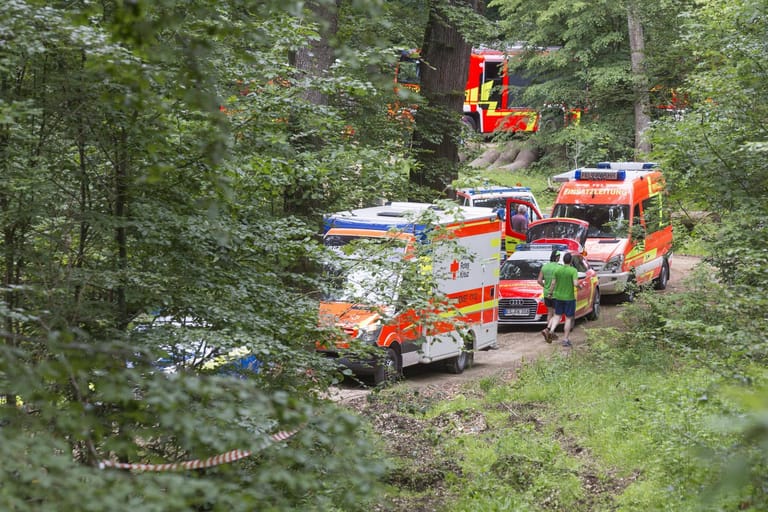 Deutschland, Mai 2018: Ein Ultraleichtflugzeug stürzt in einem Wald nahe Nürtigen in Baden-Württemberg ab. Der 60-jährige Pilot stirbt an der Unfallstelle in schwer zugänglichem Gebiet.