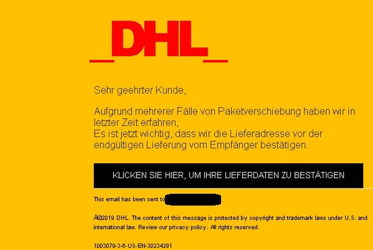 Beliebt sind derzeit auch Phishing-Attacken gegen DHL-Kunden. Die Verbraucherzentrale berichtet von Nachrichten mit der Betreffzeile "Auftragsbestätigung". Kunden werden hier aufgefordert, ihre Lieferadresse aufgrund von Paketverschiebungen zu verschieben. Klicken Sie auf keinen Fall auf den Link in der Nachricht.