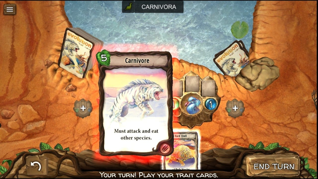 Vier Spieler treten gegeneinander an und ziehen aus ihrem Kartendeck verschiedene Tierarten.