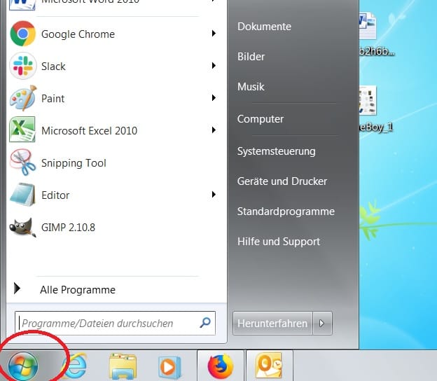 Bei Windows 7 finden Sie die Info ebenfalls in den Einstellungen. Klicken Sie auf die Schaltfläche "Start" oder drücken Sie die Windows-Taste auf der Tastatur.