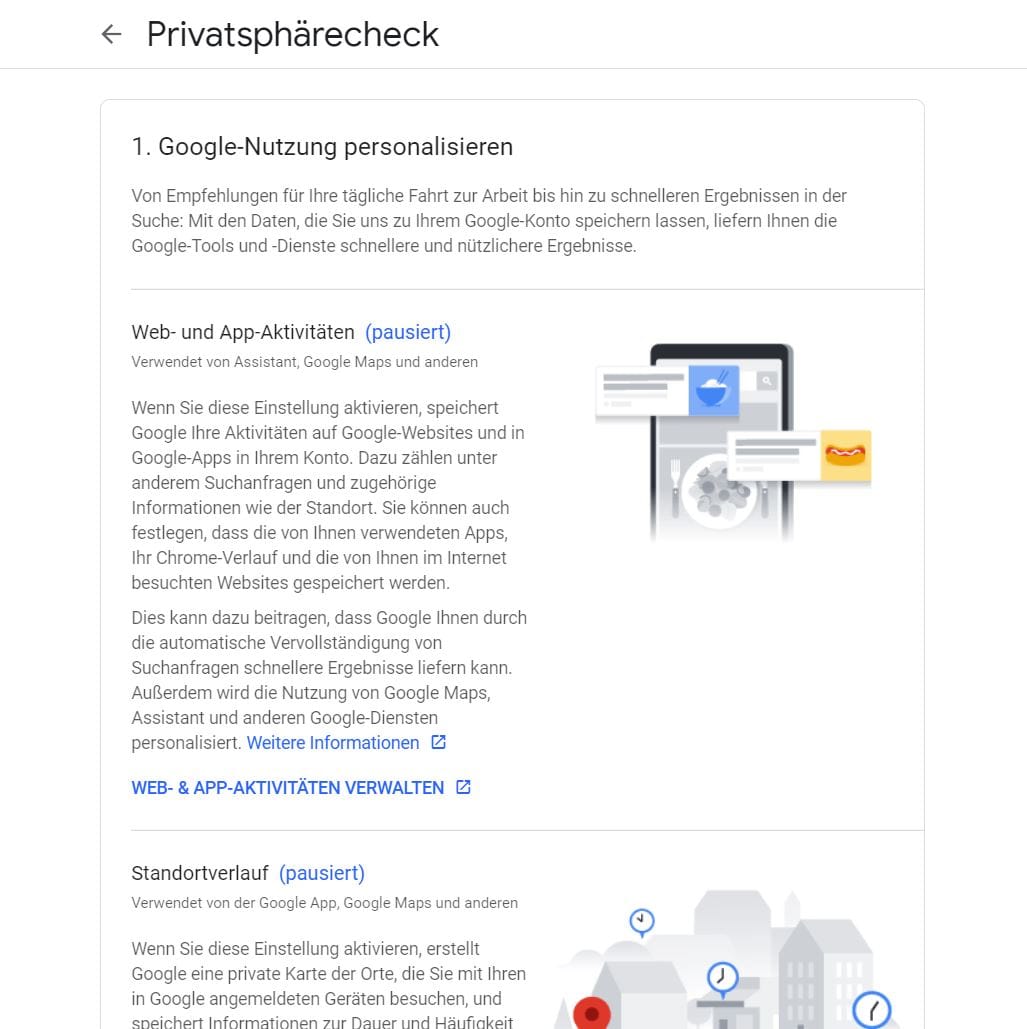 Das System präsentiert Ihnen dann verschiedene Privatsphäreeinstellungen, die Sie umstellen können.