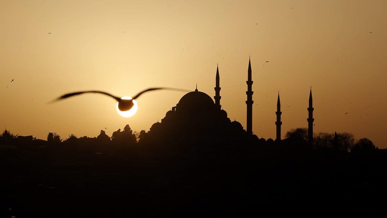 Die Silhouette der Blauen Moschee in Istanbul.