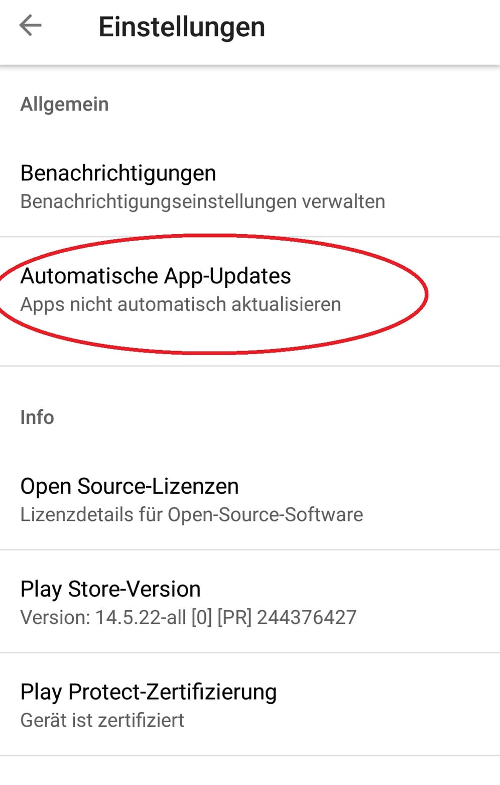 Klicken Sie auf "Automatisch App-Updates"