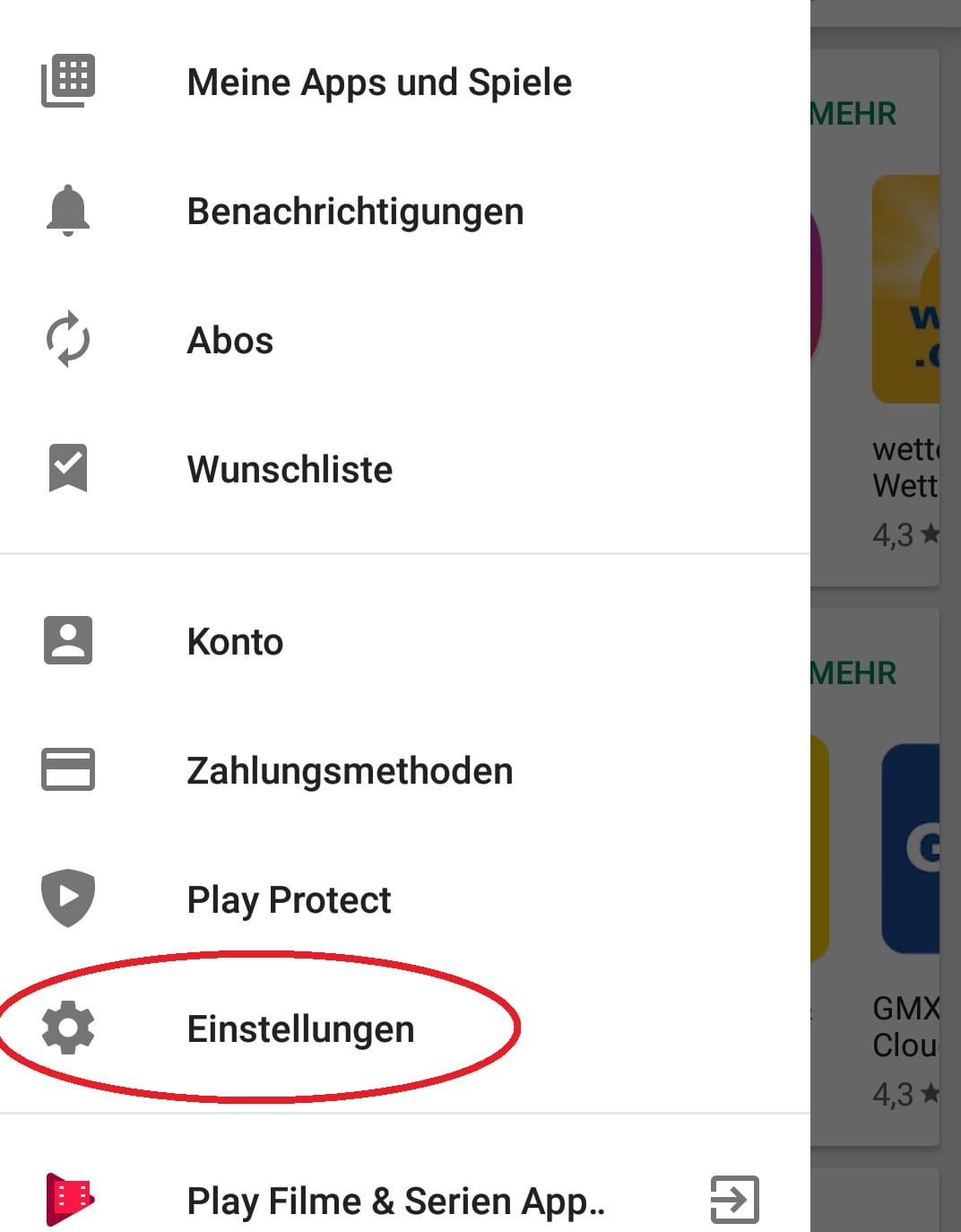 Wählen Sie "Einstellungen".