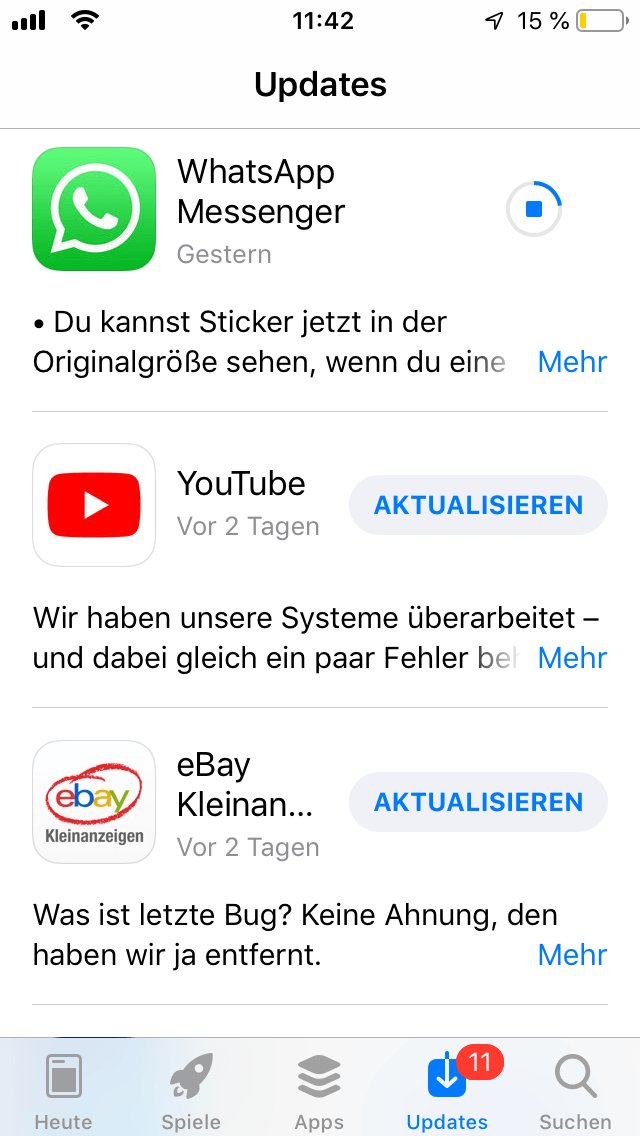 Der Download der Apps startet, zu sehen an dem runden Fortschritts-Anzeiger. Der Vorgang kann einige Minuten dauern.