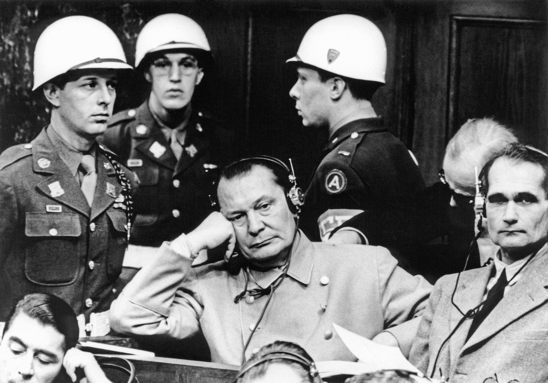 GERMANY Reichsmarschall Hermann Göring C and Hitler s deputy leader Rudolf Hess R during their