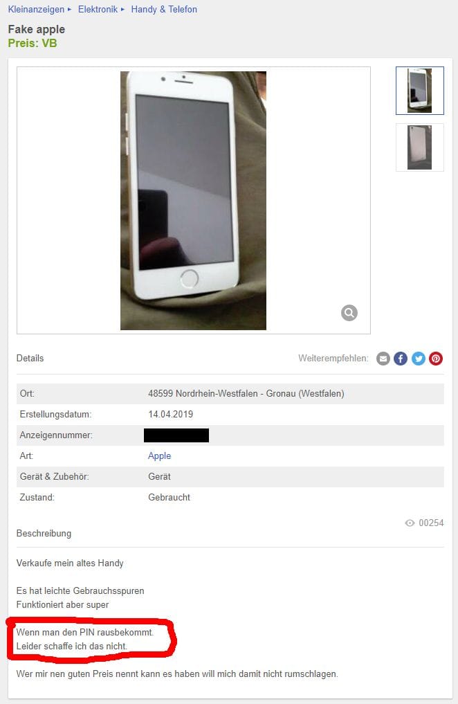 "Fake Apple" auf Ebay Kleinanzeigen
