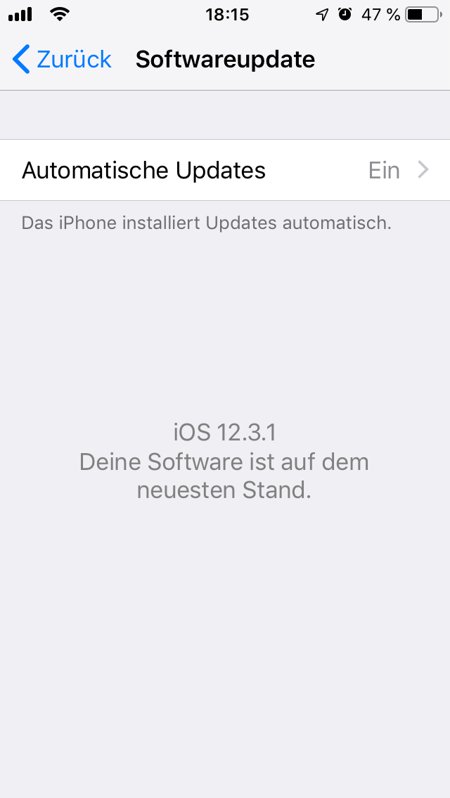 Erscheint diese Anzeige, gibt es kein aktuelles Update, das installiert werden muss.