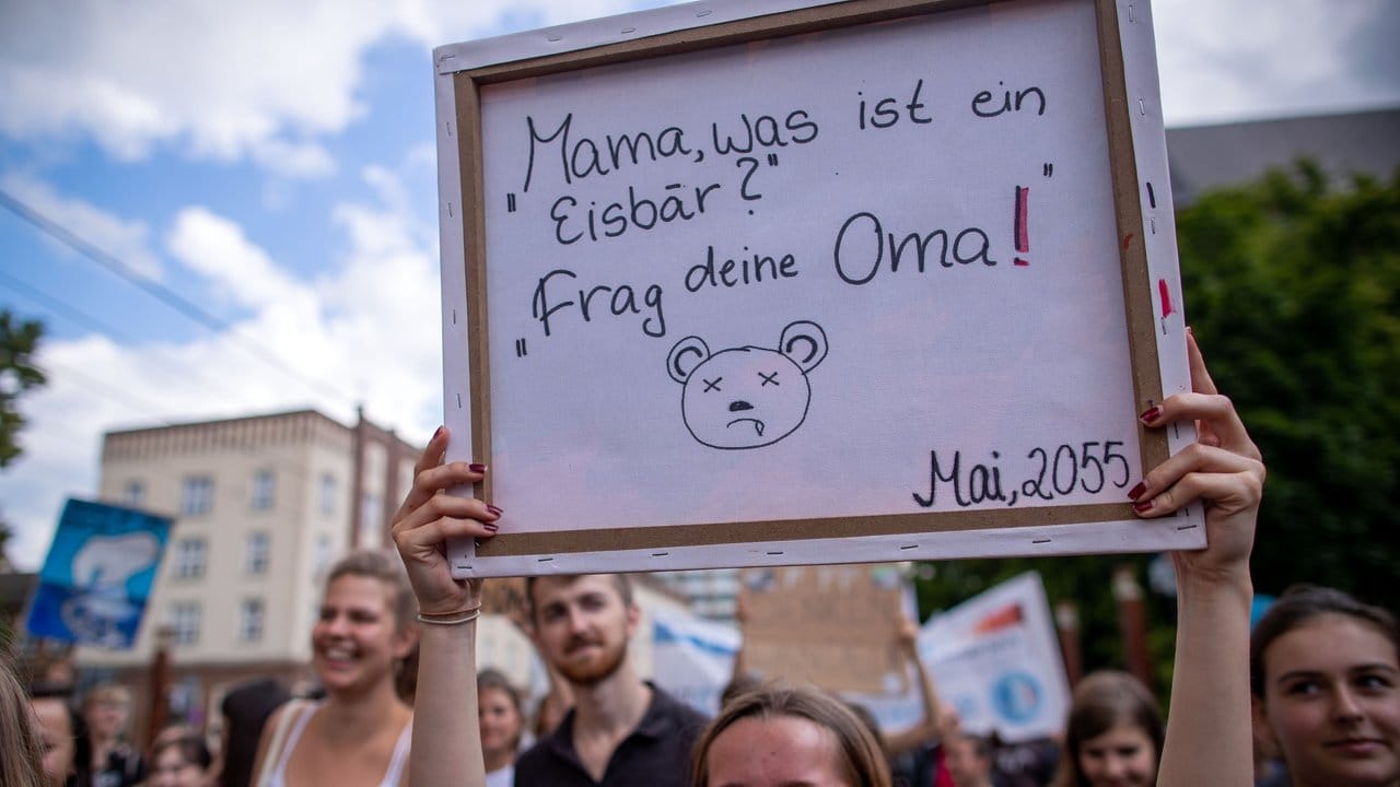 "Was ist ein Eisbär?" - "Frag Deine Oma!" Auch in anderen Städten wurde am Freitag demonstriert, so wie hier in Rostock.