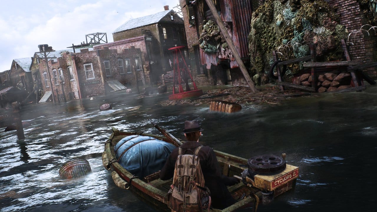 Reed erkundet die überflutete Stadt häufig im Boot, manchmal taucht er in "The Sinking City" auch.