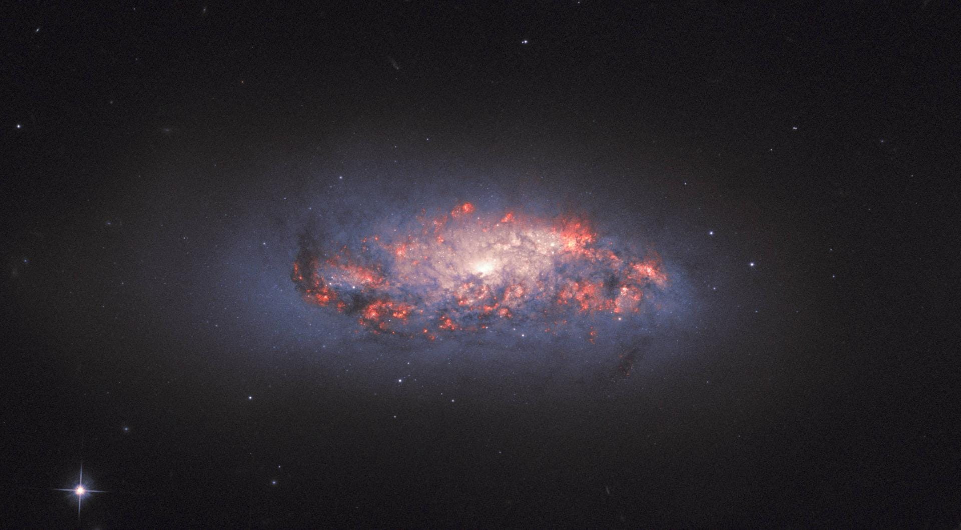 Dieses Bild nahm das Hubble-Teleskop am 1. Juli 2019 auf: Es zeigt eine farbprächtige Sternformation in der Spiralgalaxie NGC 972, die der deutsch-britische Astronom William Herschel bereits 1784 entdeckte.