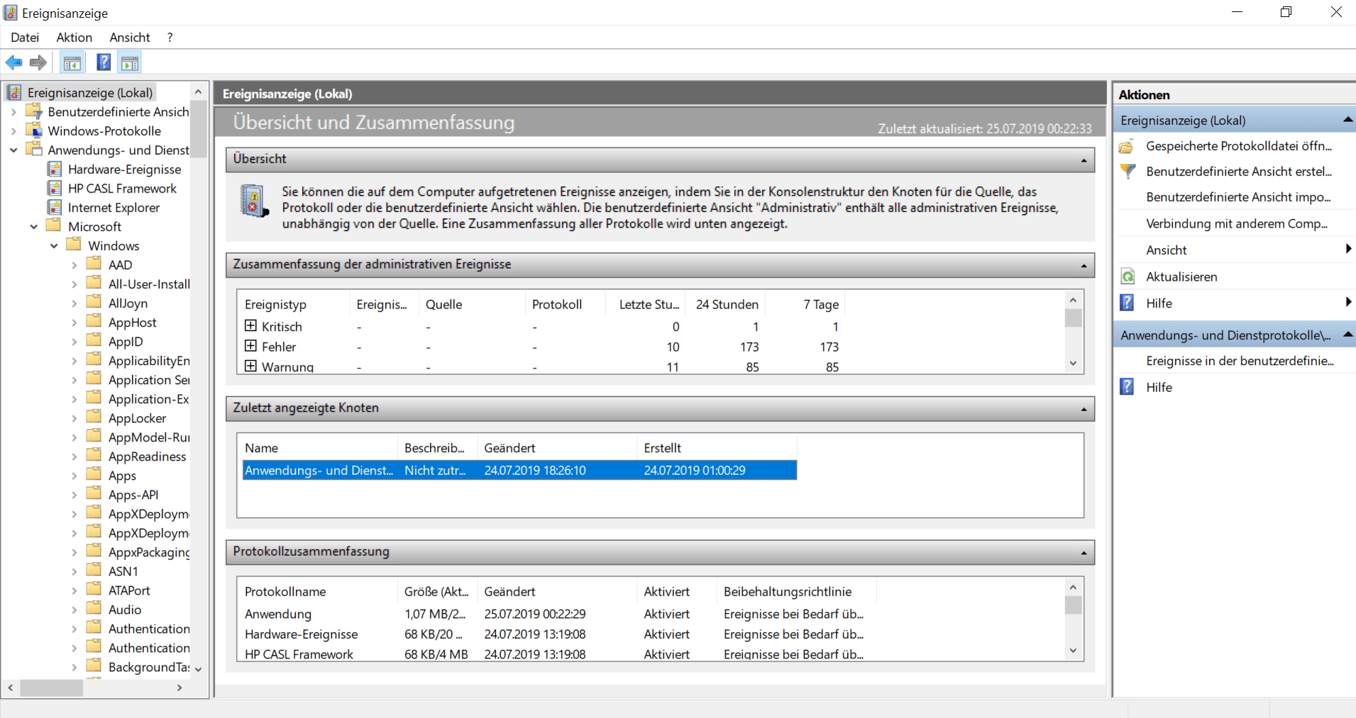 Dort klicken Sie sich über die Ordner "Anwendungs- und Dienstprotokolle" ...