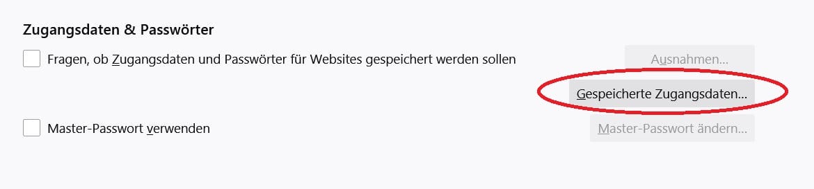 Scrollen Sie runter zum Punkt "Zugangsdaten & Passwörter". Wählen Sie "Gespeicherte Zugangsdaten". Hier werden nun alle Passwörter mit den zugehörigen Accounts gelistet.