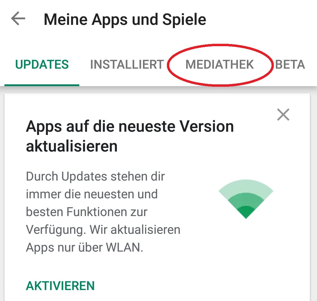 Wählen Sie den Reiter "Mediathek".