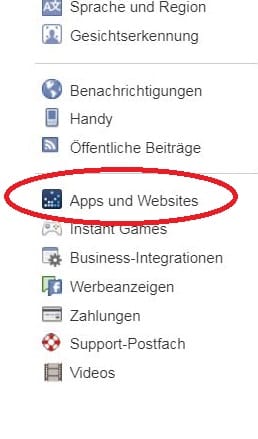 Auf der linken Seite klicken Sie auf "Apps und Websites"