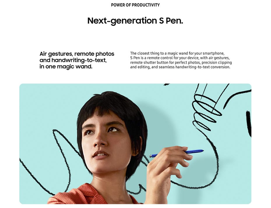 Laut geleakten Promofotos von Samsung soll der Stift der neuen Geräte "Air Gestures" unterstützen. Nutzer können also Aktionen ausführen, ohne den Bildschirm zu berühren – wie beispielsweise die Kamera auslösen.
