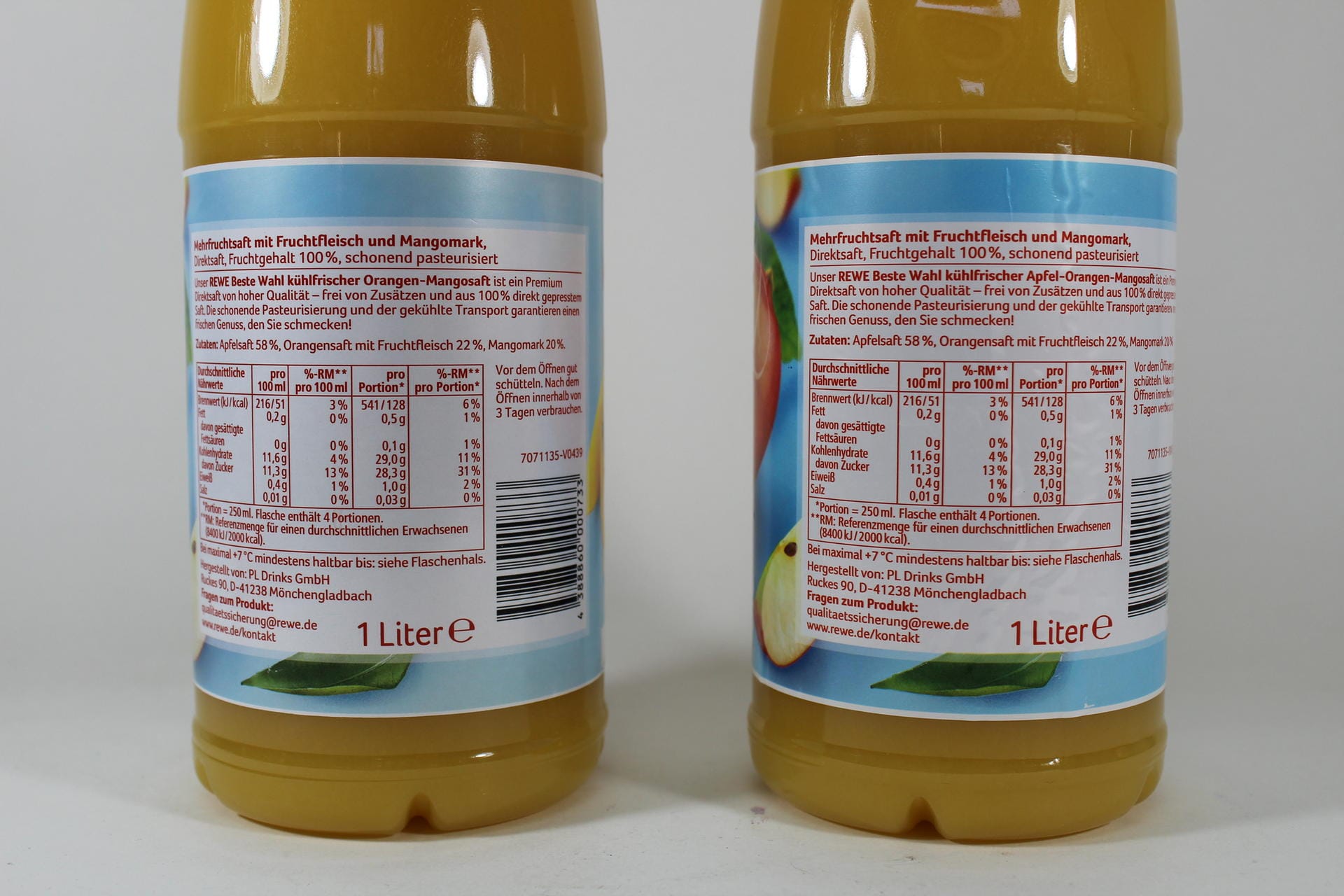 Inhaltsstoffe des Fruchtsaftes: Tatsächlich enthält der Saft aber auch Apfel. Die neue Produktbezeichnung weist auf diesen Umstand hin.