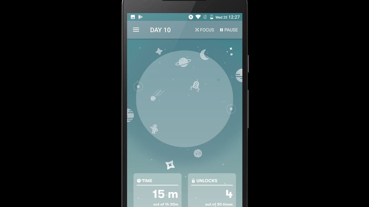 Wer nicht zum Smartphone greift, bekommt als Belohnung virtuelle Monde und Planeten: Die App "Space" will mit einen spielerischen Ansatz zu mehr digitaler Abstinenz verhelfen.