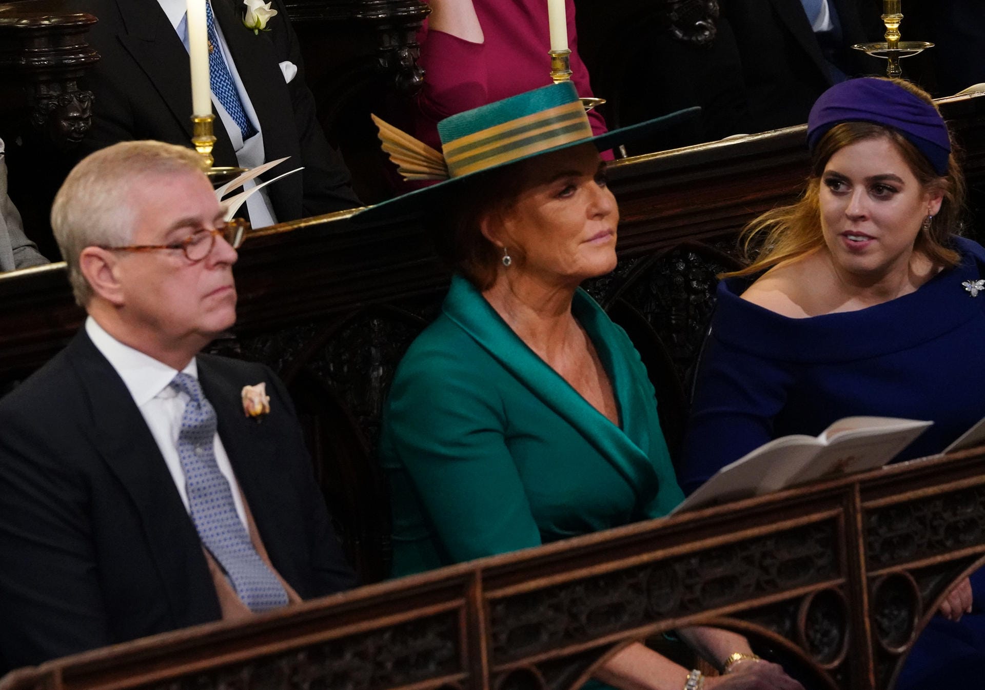 Prinz Andrew, Sarah Ferguson und Prinzessin Beatrice of York bei der Hochzeit von Prinzessin Eugenie: Die jüngere Tochter vermählte sich im Oktober 2018 mit Jack Brooksbank in Windsor.