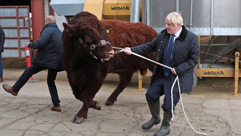 Bauer Boris: Der Premier besuchte am Freitag die Darnford Farm in Banchory nahe Aberdeen (Schottland).
