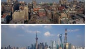 SCHANGHAI: Die obere Aufnahme zeigt die Bebauung entlang des Pudong-Flusses im Jahr 1987. 26 Jahre später ist an gleicher Stelle ein Finanzbezirk mit Wolkenkratzern entstanden.