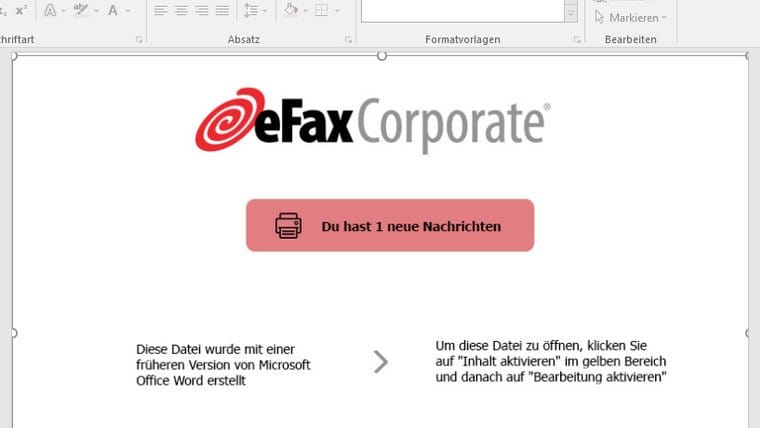Falsche eFax Nachricht verbreitet Ransomware