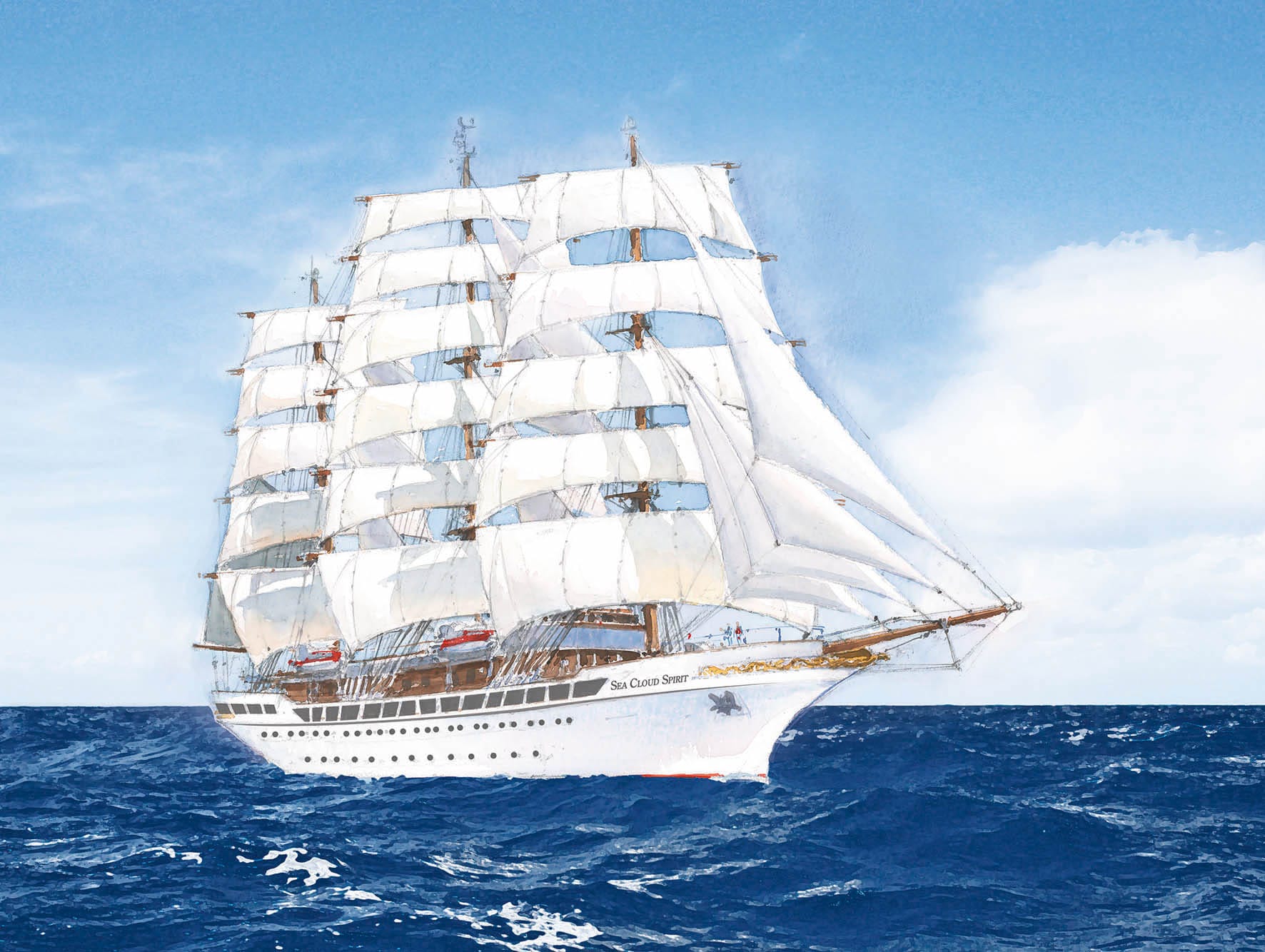 Segelschiff mit langer Geschichte: Die "Sea Cloud Spirit" wurde schon 2008 als "Sea Cloud Hussar" auf Kiel gelegt. Dann ging jedoch die Werft insolvent.
