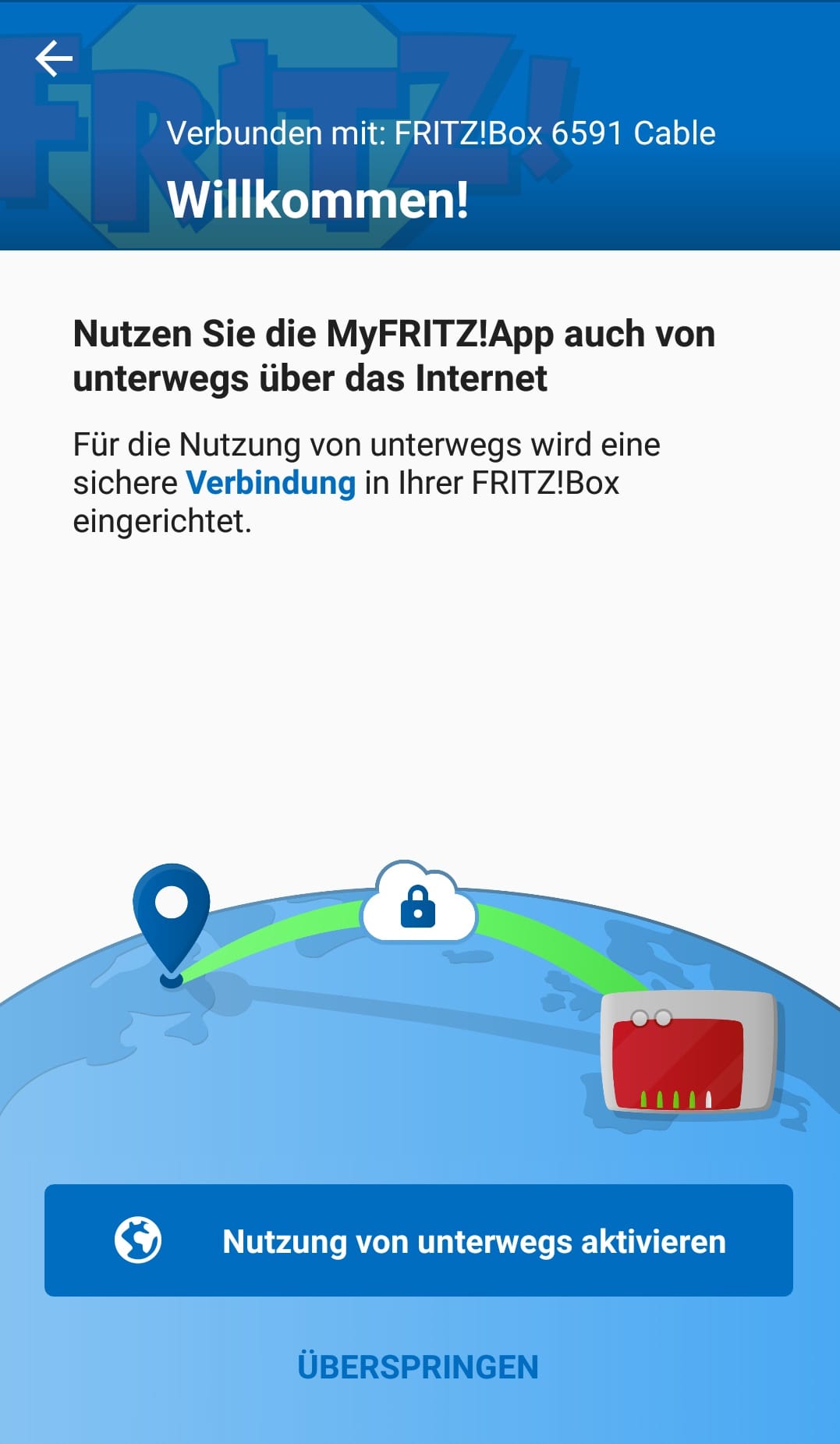 Mithilfe der "MyFRITZ!App" können Sie auch auf alle Funktionen Ihrer Fritzbox mit dem Smartphone zugreifen. Installieren Sie die App am besten, während Ihr Smartphone mit Ihrem WLAN verbunden ist. Das Programm sollte Ihre Fritzbox automatisch erkennen und sich verbinden.
