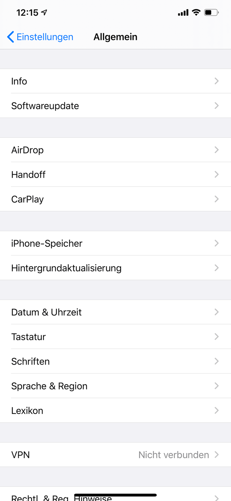 Im "Allgemein"-Menü ist gleich der zweite Eintrag "Softwareupdate". Auf diesen bitte tippen.