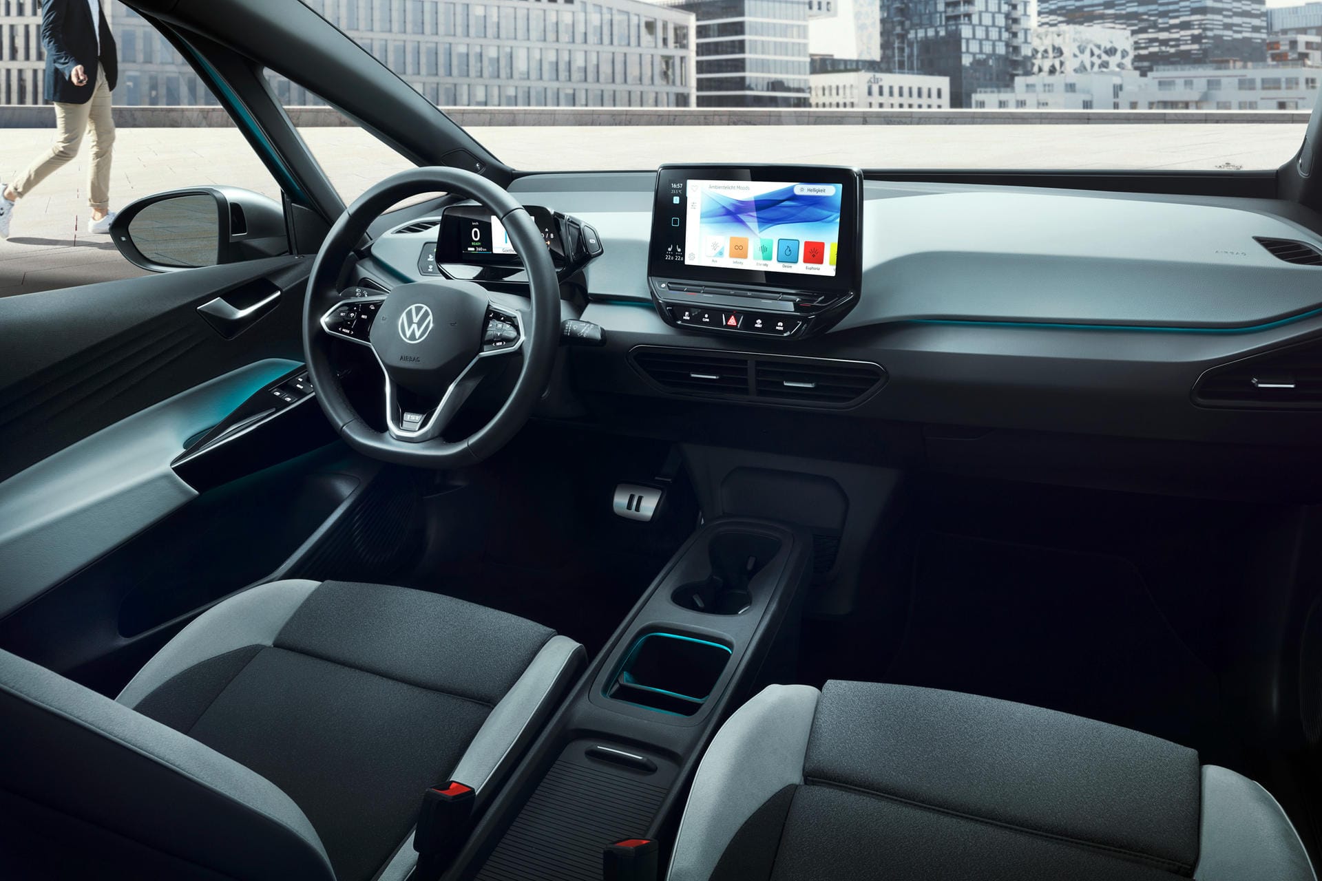 Schaltung VW ID.3: Die „Schaltung“ des Volkswagen ID.3 sitzt wie beim BMW i3 an einem Satelliten hinterm Volant.