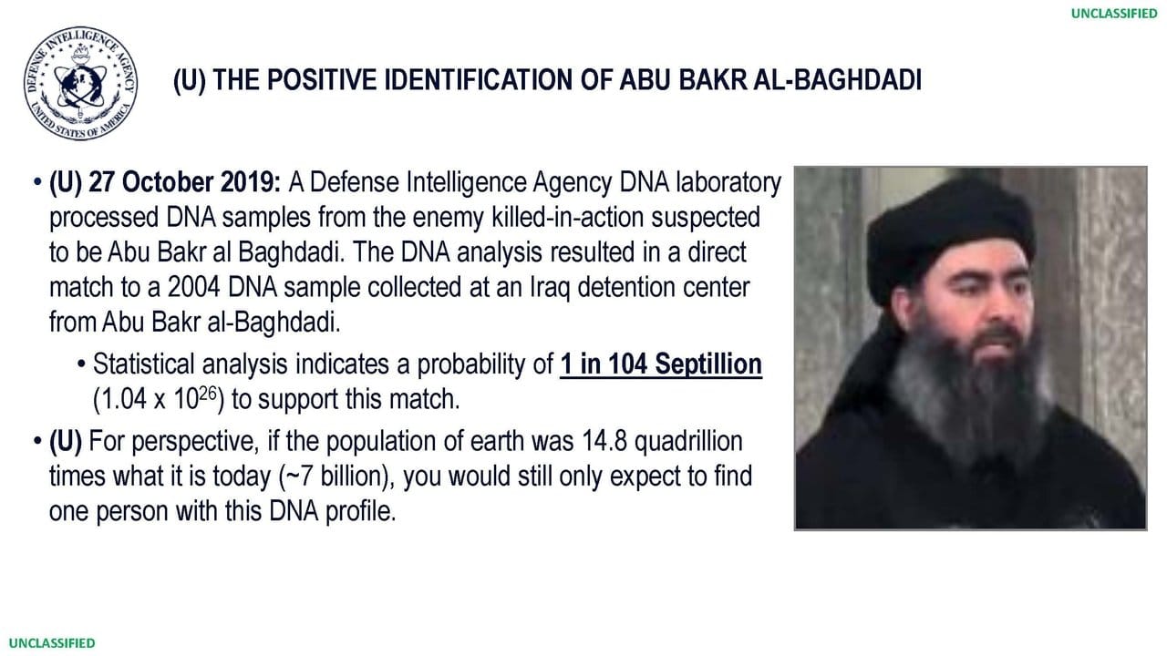 Dieses Dokument des US-Verteidigungsministeriums soll eine positive Identifizierung von Abu Bakr Al-Bagdadi beweisen.