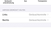 Wer dennoch ins Bluetooth-Menü geht und dort auf das "i" hinter dem Namen der AirPods Pro tippt, kommt in dieses Einstellungsmenü