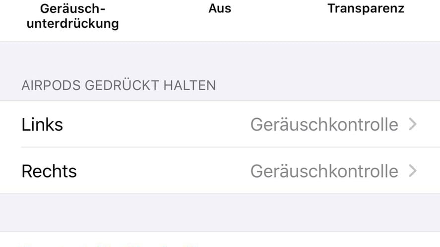 Wer dennoch ins Bluetooth-Menü geht und dort auf das "i" hinter dem Namen der AirPods Pro tippt, kommt in dieses Einstellungsmenü