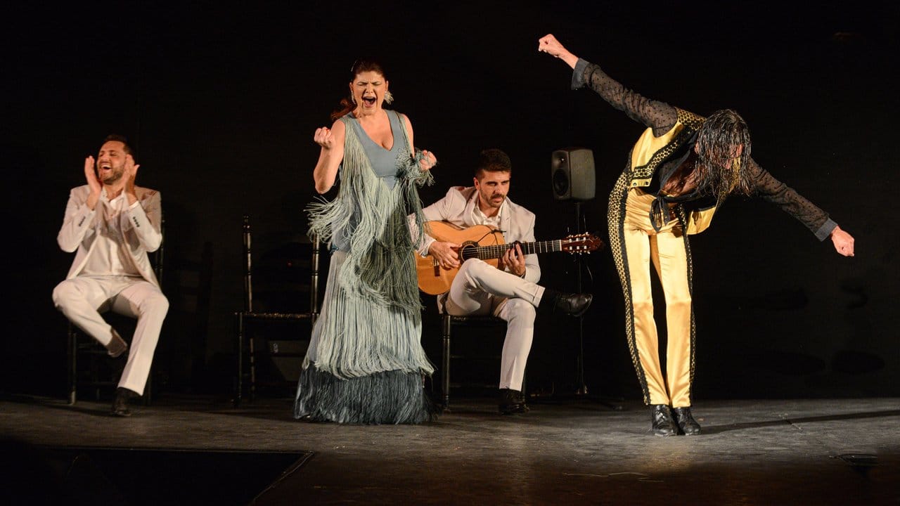 Der Sänger Manu Soto (l), Sängerin Anabel Rivera, Gitarrist Javier Ibanez und Flamenco-Tänzer Eduardo Guerrero im Teatro Real in Madrid.