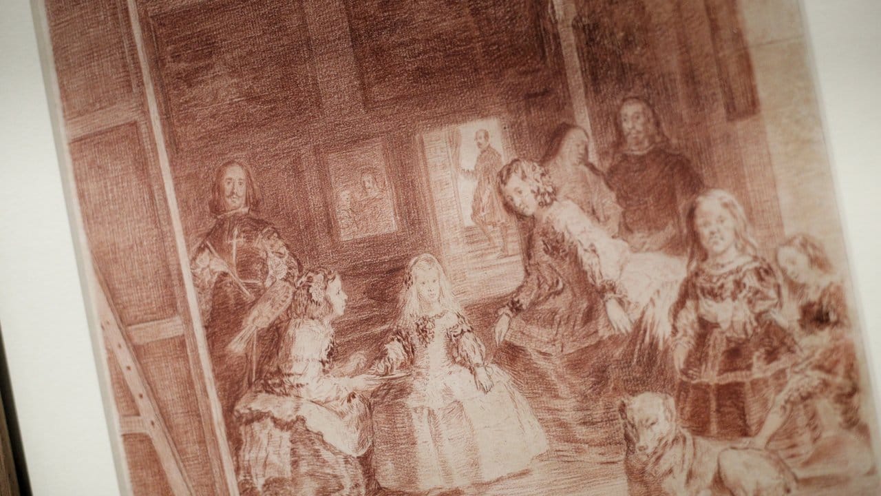 Zeichnung von "Las Meninas" in der Ausstellung "Dibujos de Goya" im Prado-Museum.