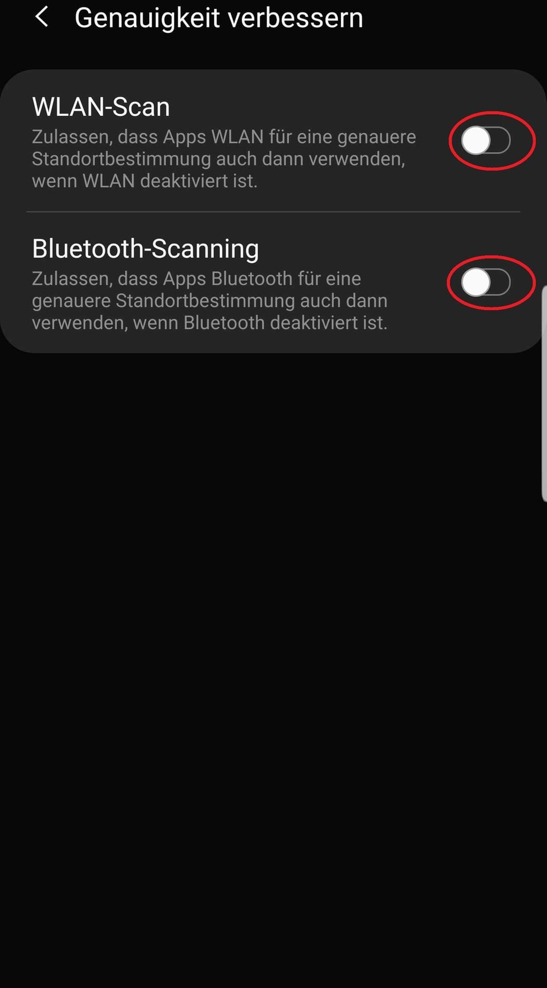 Wählen Sie anschließend sowohl W-Lan als auch Bluetooth aus, indem Sie auf die weißen Punkte klicken.