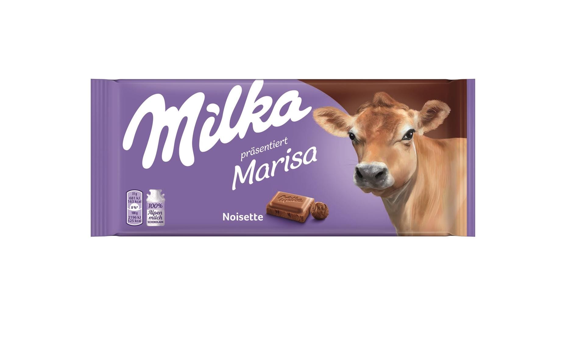 Neue Milka-Verpackung Noissette: Auf fünf Sorten der Schokolade finden Milka-Fans ab sofort echte Kuhporträts und Namen der Kühe.