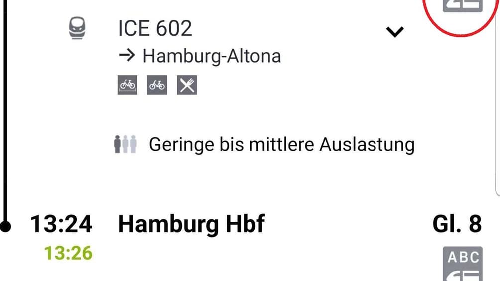 Um die Wagenreihung anzuzeigen, klicken Sie auf das "ABC"-Symbol.